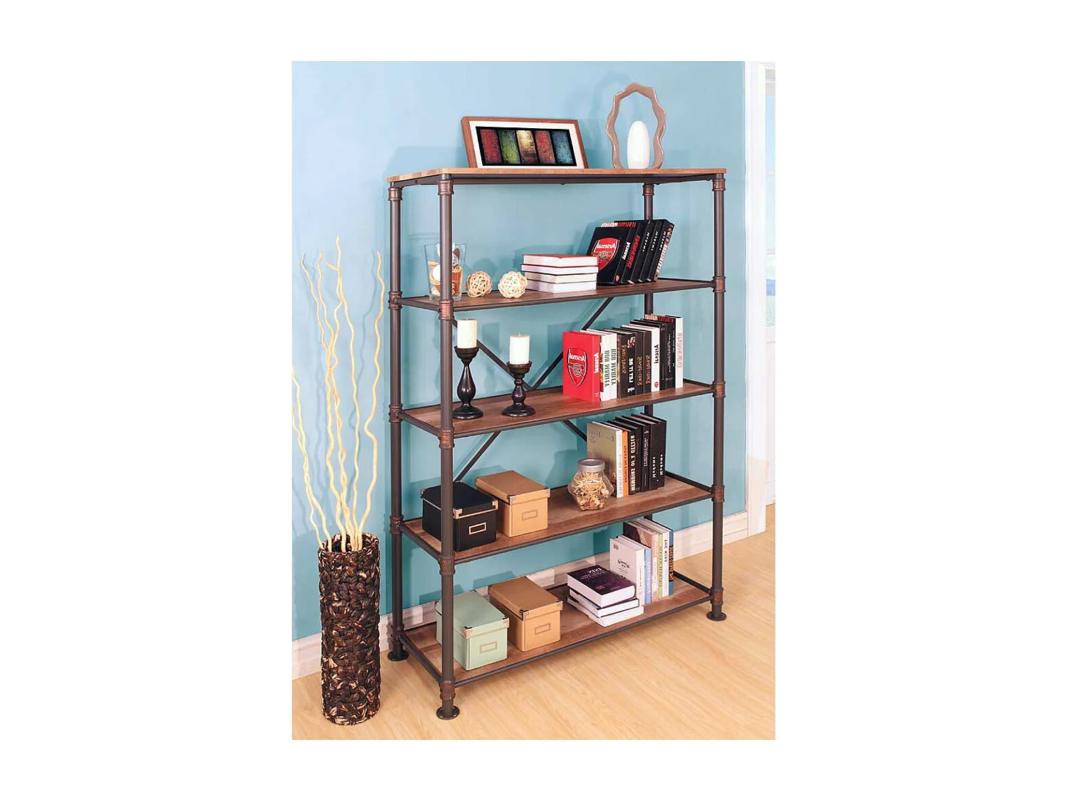 Wohnzimmer Regal in Holz verwitterter Optik und Eisen 180 cm hoch