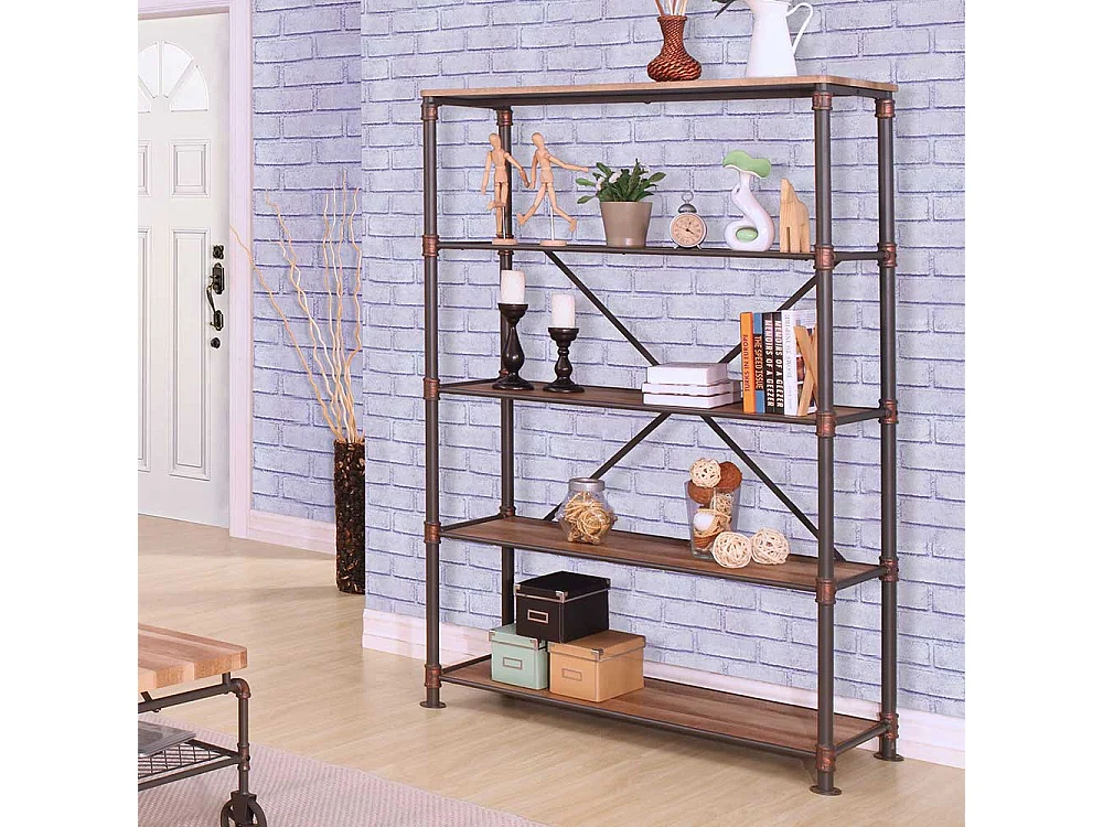 Wohnzimmer Regal in Holz verwitterter Optik und Eisen 180 cm hoch