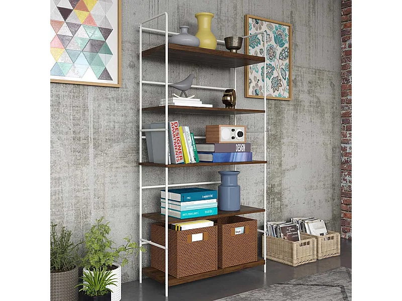 Retro Bücherregal in Walnussfarben und Weiß 152 cm hoch