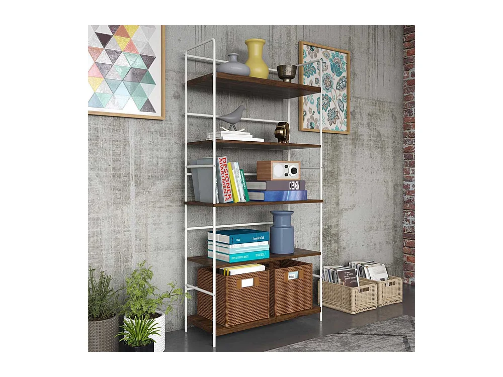 Retro Bücherregal in Walnussfarben und Weiß 152 cm hoch