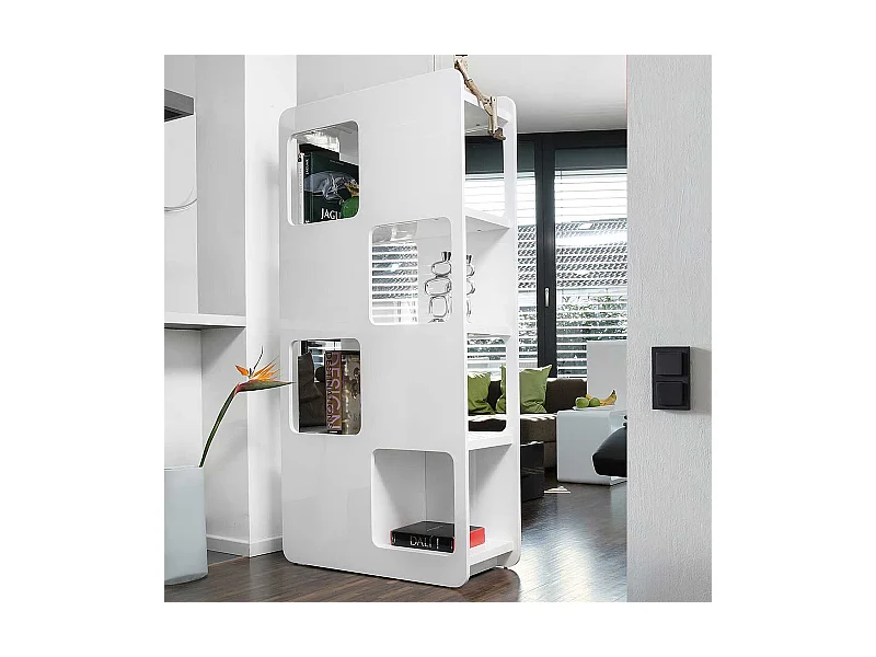 Wohnzimmer Regal Raumteiler Weiß Hochglanz lackiert