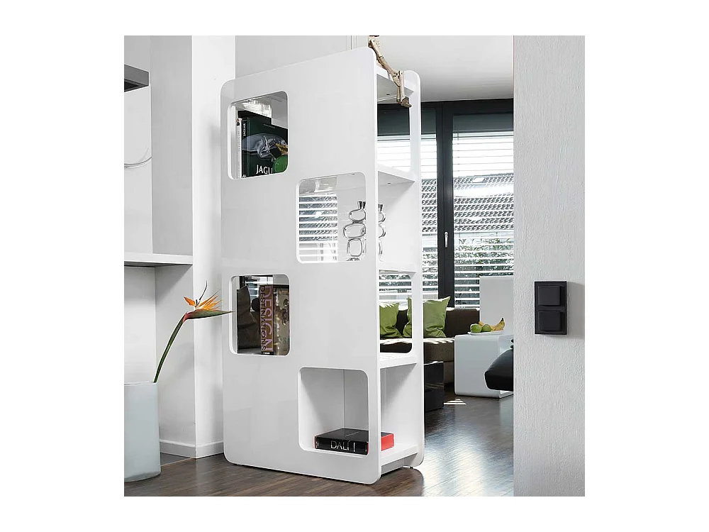Wohnzimmer Regal Raumteiler Weiß Hochglanz lackiert