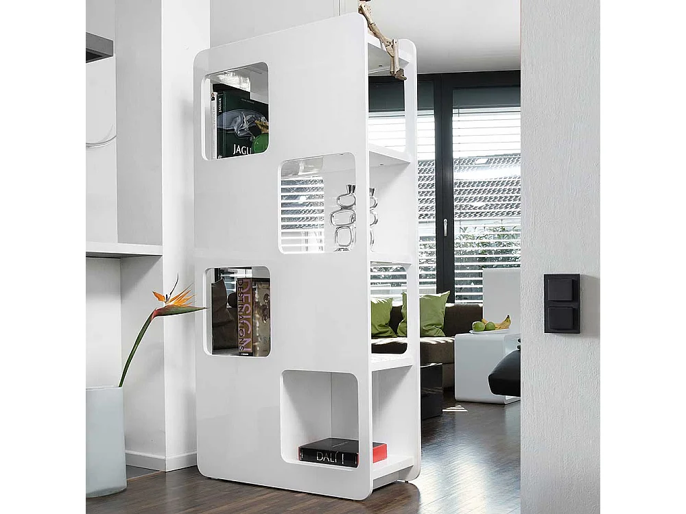 Wohnzimmer Regal Raumteiler Weiß Hochglanz lackiert
