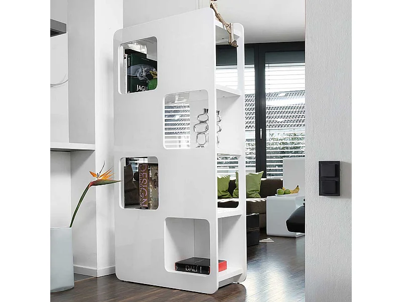 Wohnzimmer Regal Raumteiler Weiß Hochglanz lackiert