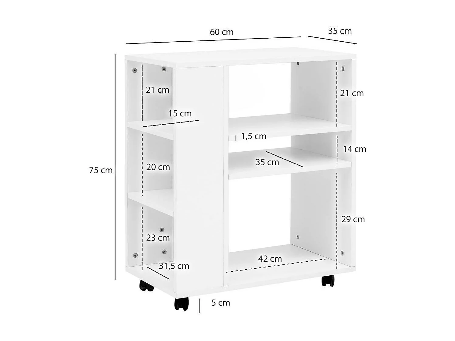 Rollwagen in Weiß 60 cm breit