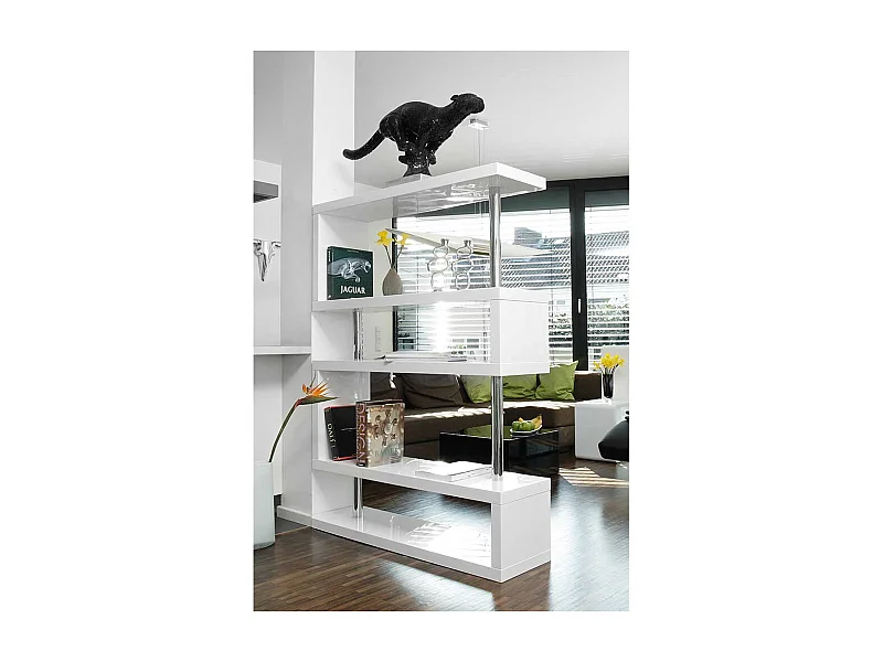 Hochglanz Bücherregal in Weiß und Chromfarben 165 cm hoch