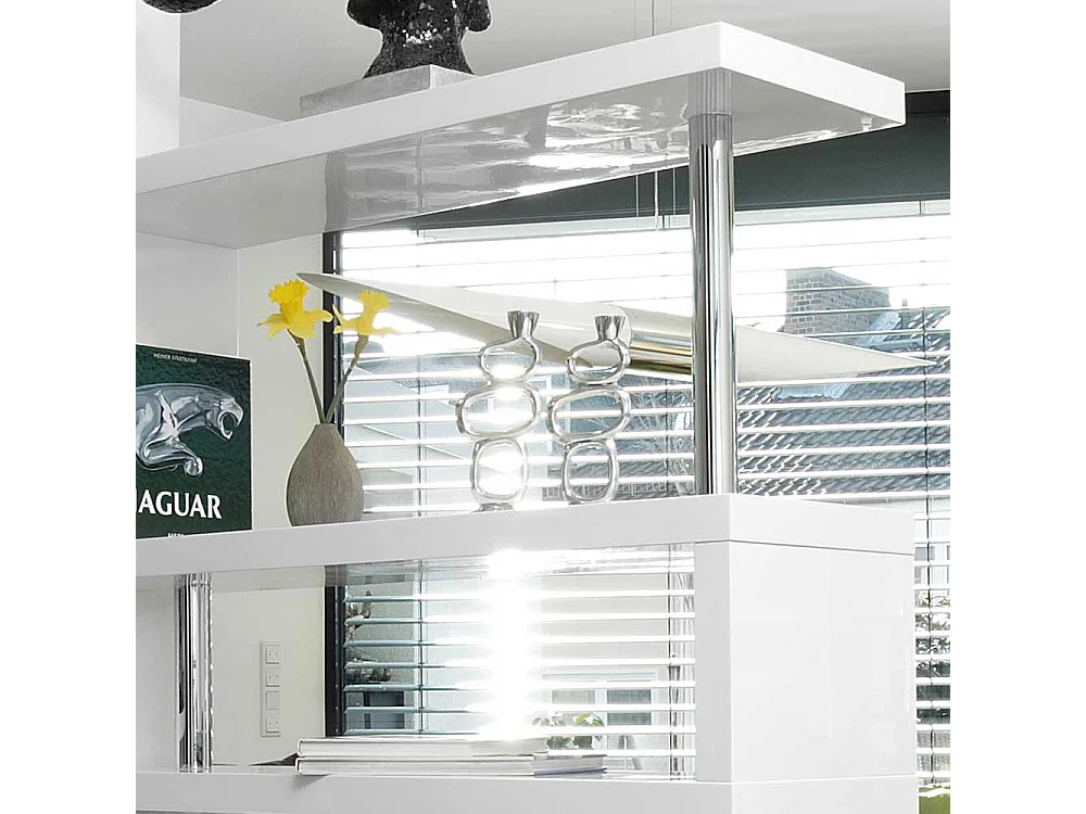 Hochglanz Bücherregal in Weiß und Chromfarben 165 cm hoch