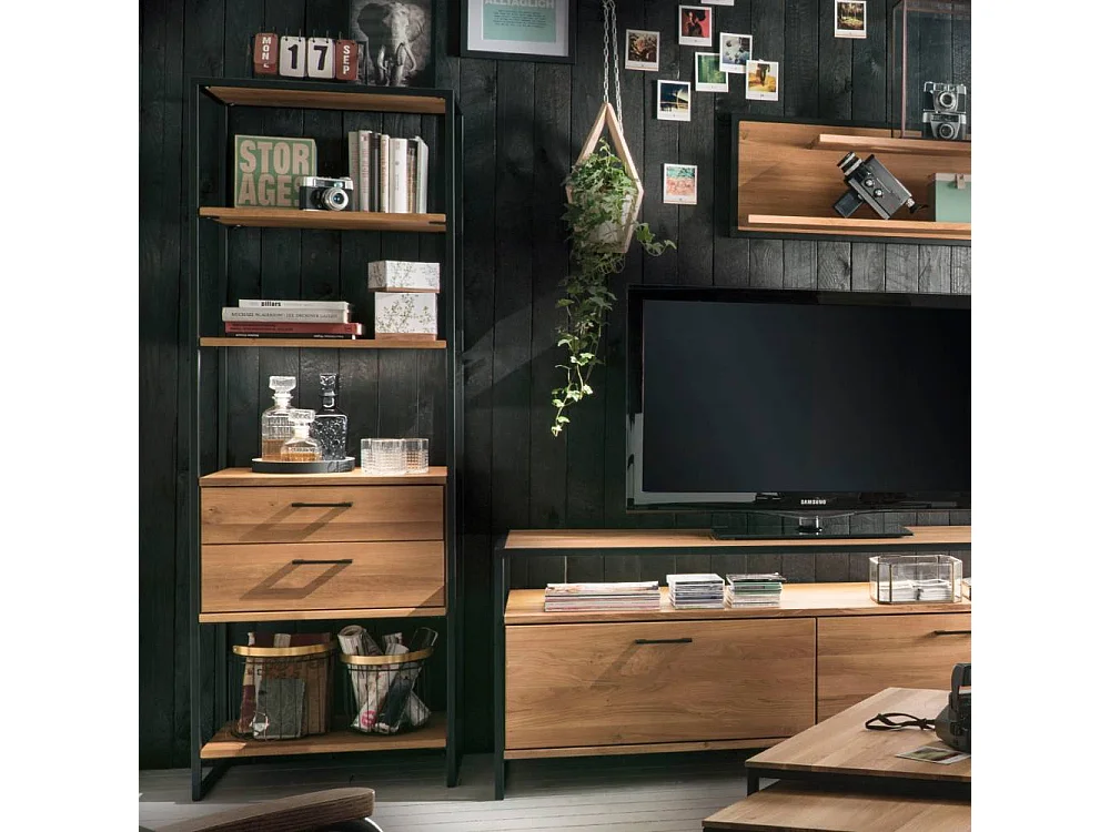 Standregal Wohnzimmerregal mit zwei Schubladen im Industry und Loft Stil