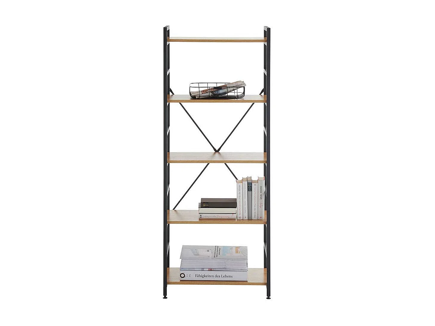 Factory Bücher Regal in Wildeichefarben und Schwarz Industry und Loft Stil