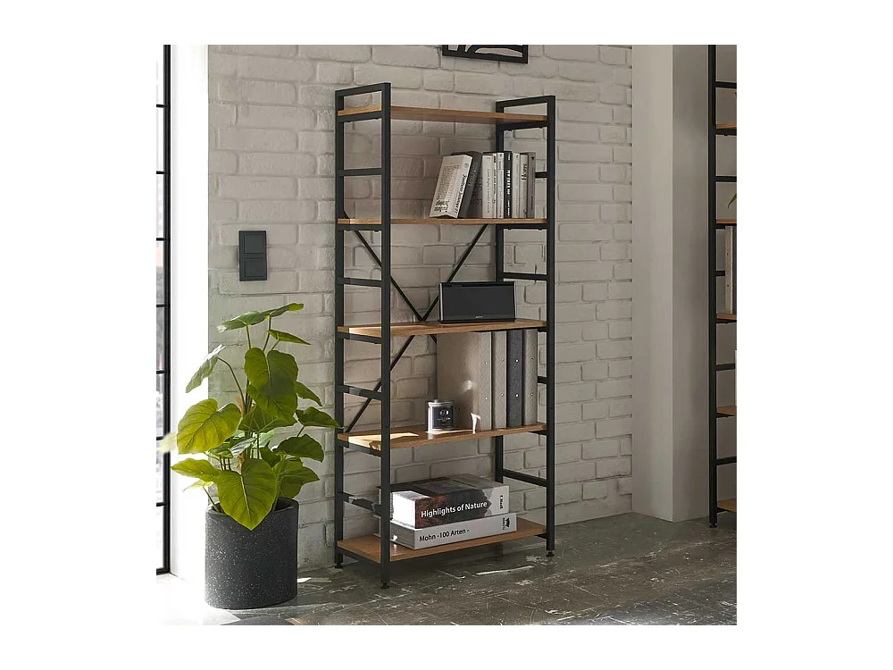 Factory Bücher Regal in Wildeichefarben und Schwarz Industry und Loft Stil