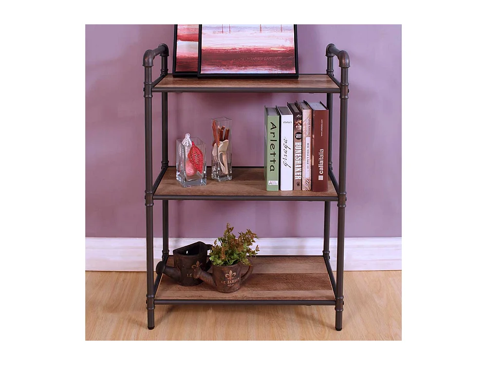 Industriedesign Regal in Schwarz und Holz verwitterter Optik 90 cm hoch