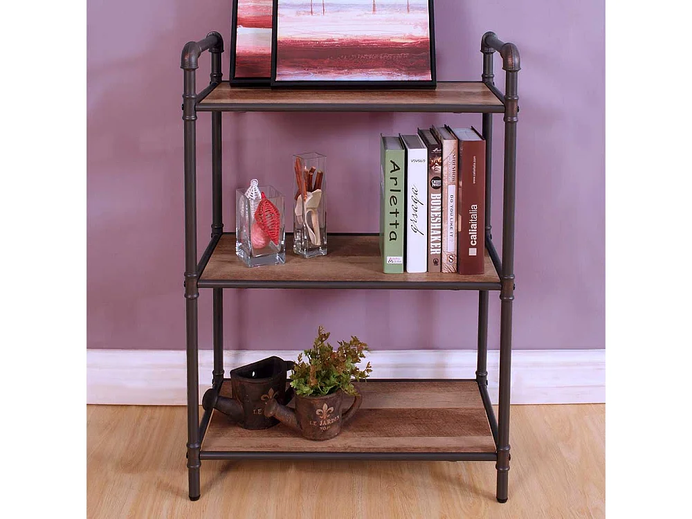 Industriedesign Regal in Schwarz und Holz verwitterter Optik 90 cm hoch