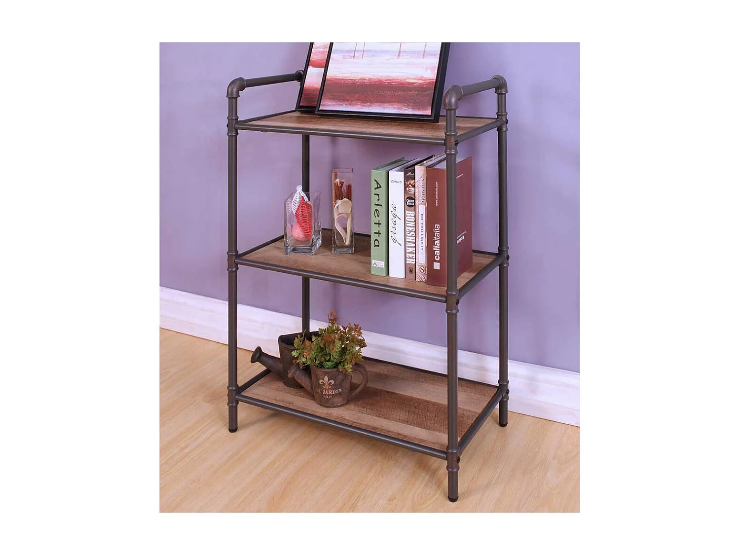 Industriedesign Regal in Schwarz und Holz verwitterter Optik 90 cm hoch