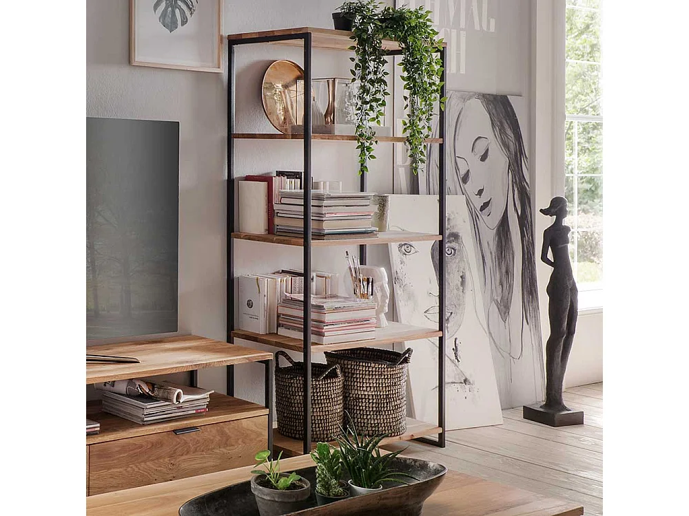 Regal aus Wildeiche Massivholz und Stahl 160 cm hoch