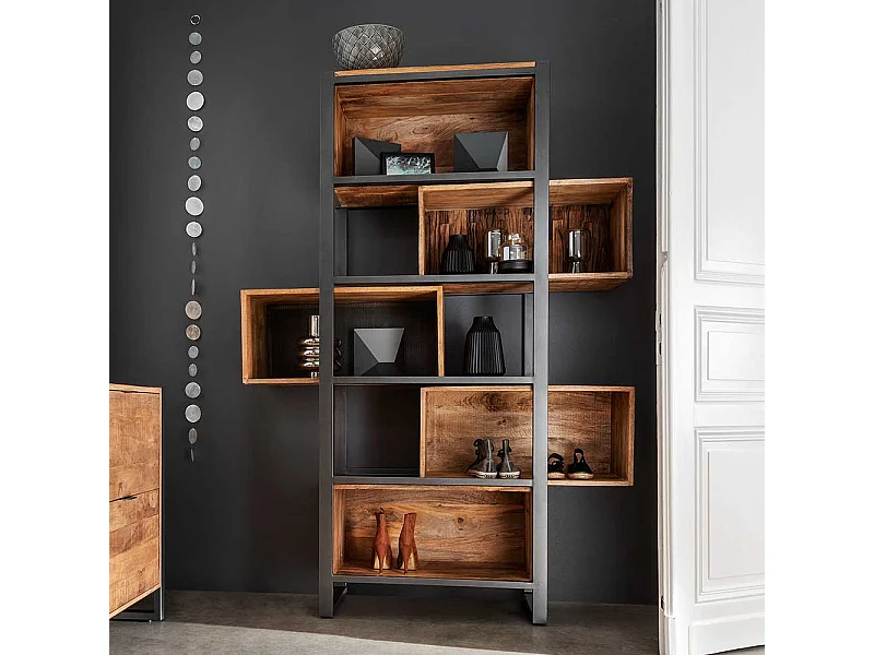 Wohnzimmer Regal im Industry und Loft Stil Recyclingholz und Metall