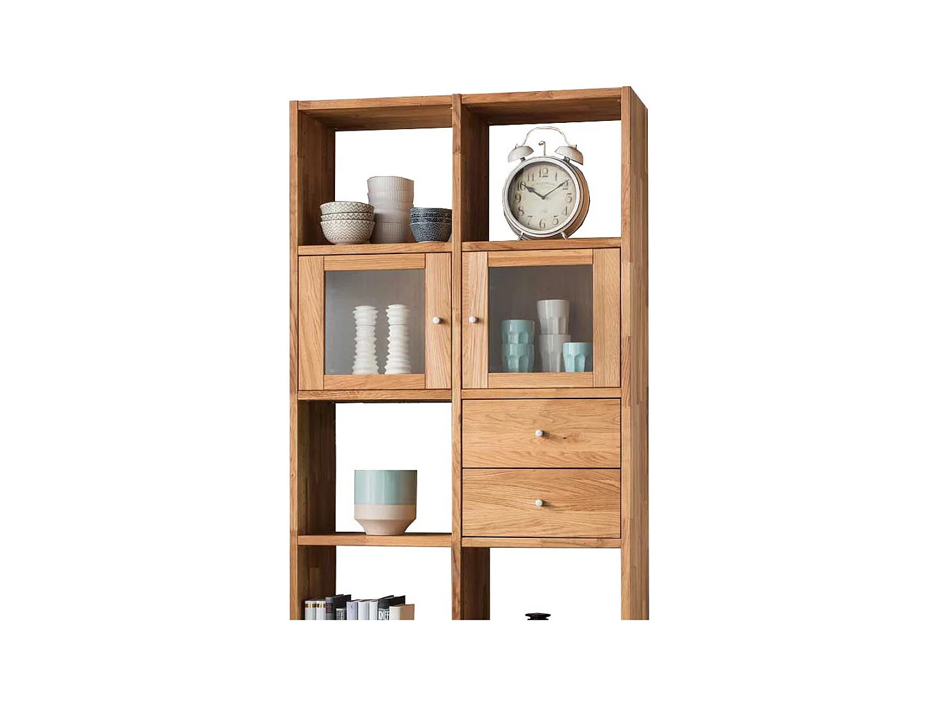 Deko Regal aus Wildeiche Massivholz Glastüren