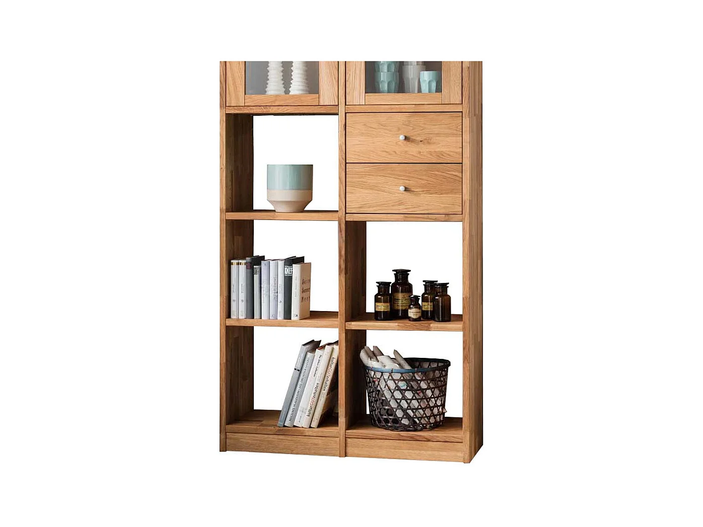 Deko Regal aus Wildeiche Massivholz Glastüren