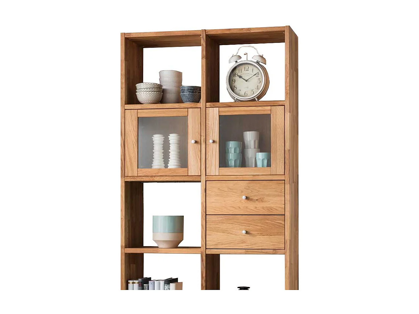 Deko Regal aus Wildeiche Massivholz Glastüren