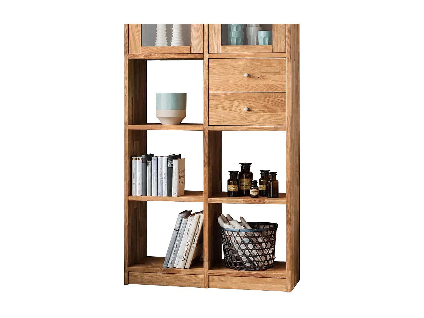 Deko Regal aus Wildeiche Massivholz Glastüren