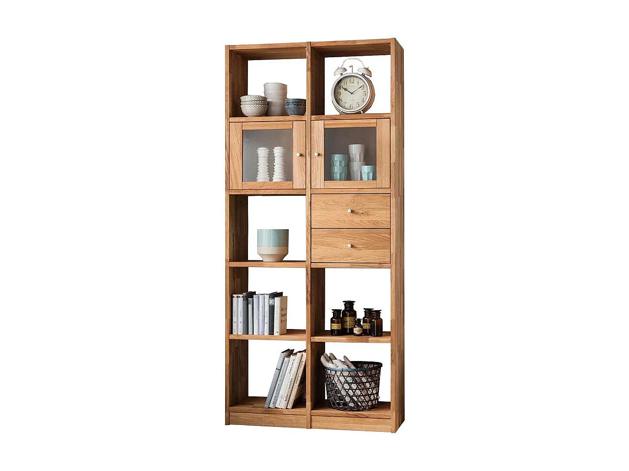 Deko Regal aus Wildeiche Massivholz Glastüren