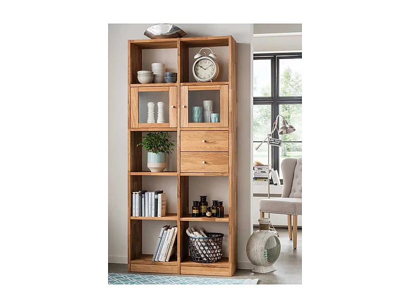 Deko Regal aus Wildeiche Massivholz Glastüren