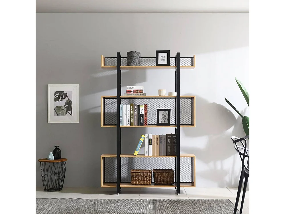 Bücherregal Raumteiler mit Vierfußgestell aus Metall und offenen Fächern