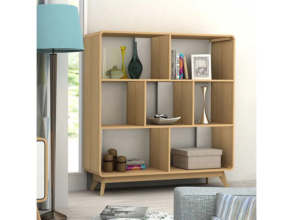 Raumteiler Regal in Holz Naturfarben Skandi Design