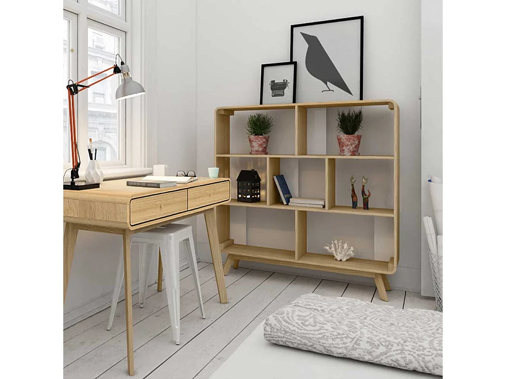 Raumteiler Regal in Holz Naturfarben Skandi Design