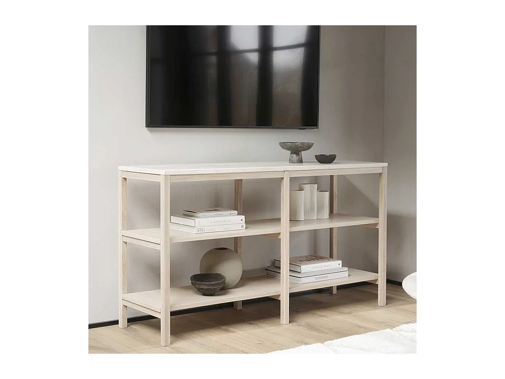 Modernes Bücher Regal in Eiche White Wash mit Marmordeckplatte 75 cm hoch