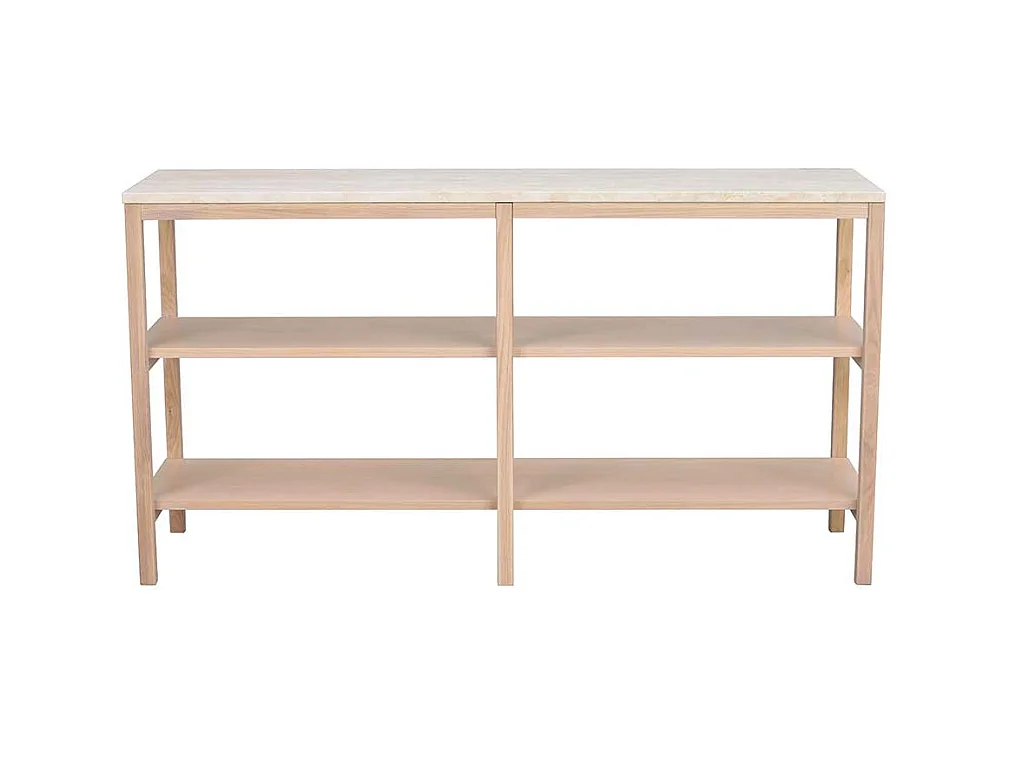 Modernes Bücher Regal in Eiche White Wash mit Marmordeckplatte 75 cm hoch