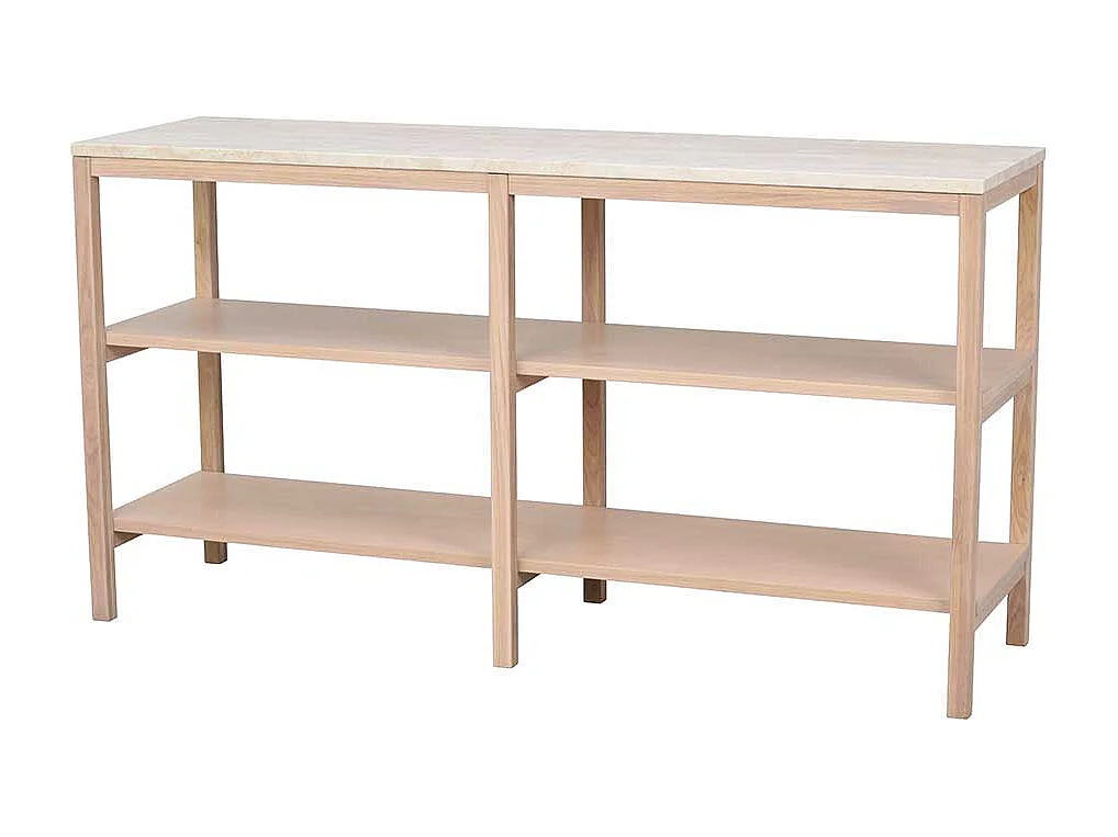 Modernes Bücher Regal in Eiche White Wash mit Marmordeckplatte 75 cm hoch