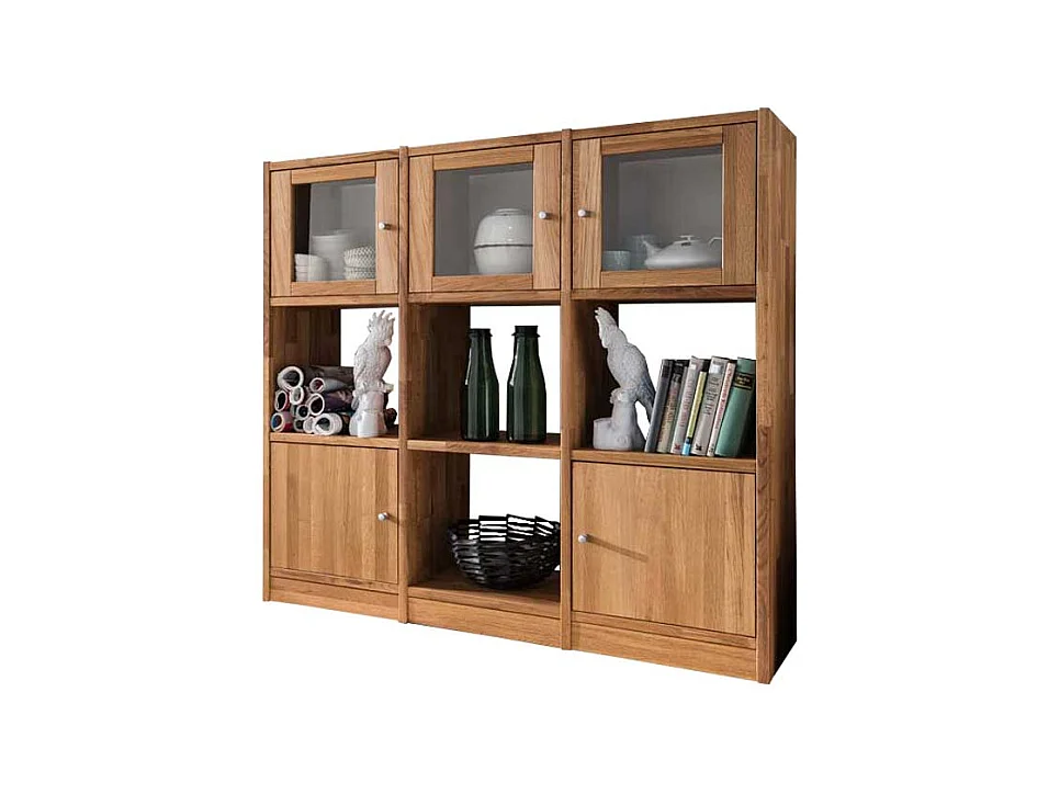 Standregal aus Wildeiche Massivholz Glastüren