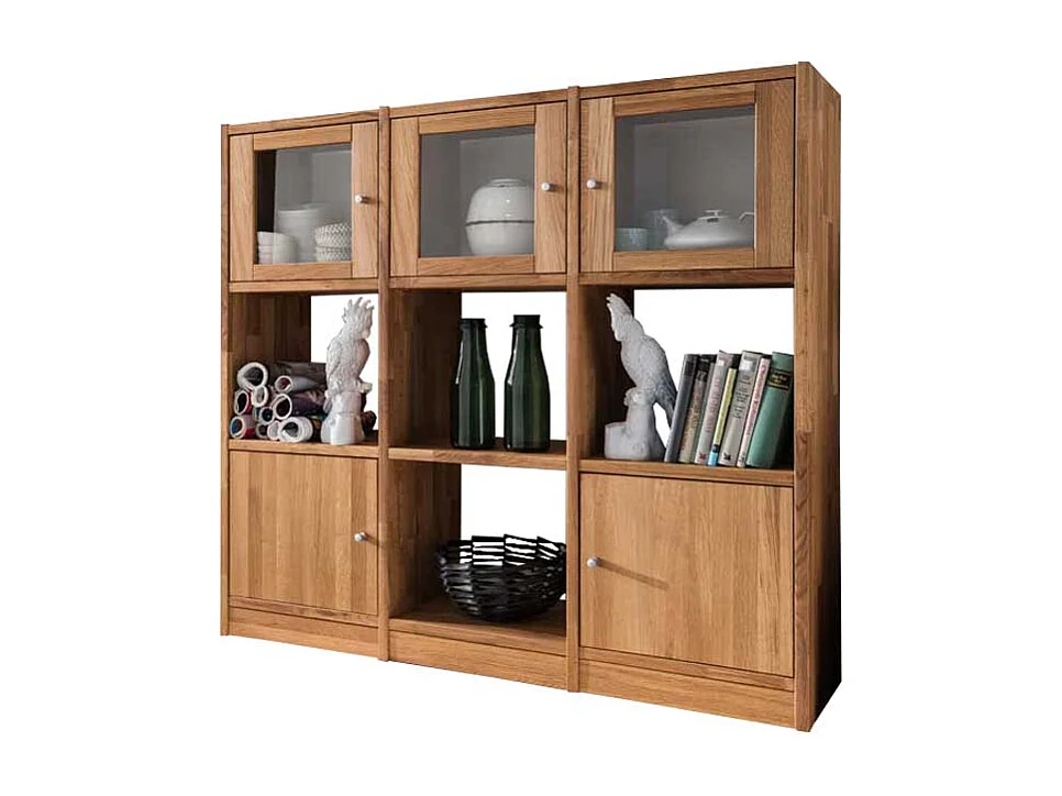 Standregal aus Wildeiche Massivholz Glastüren