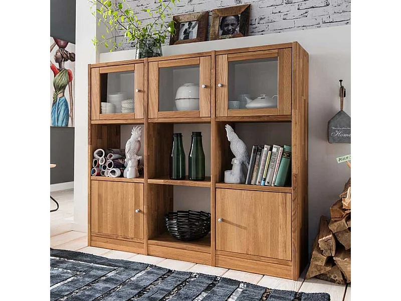 Standregal aus Wildeiche Massivholz Glastüren