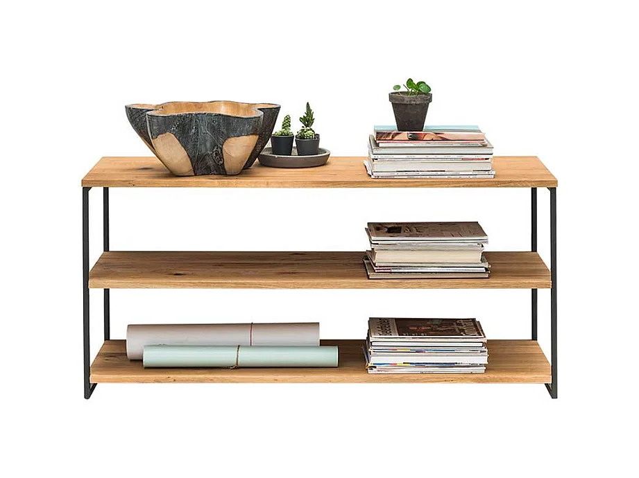 Standregal aus Wildeiche Massivholz und Stahl 46 cm hoch