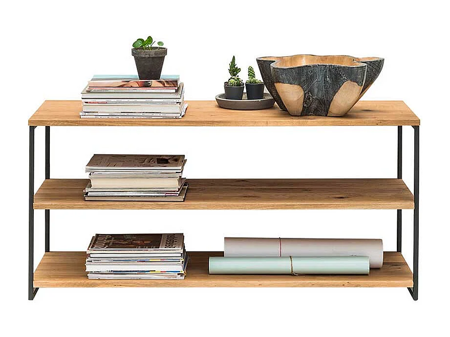 Standregal aus Wildeiche Massivholz und Stahl 46 cm hoch