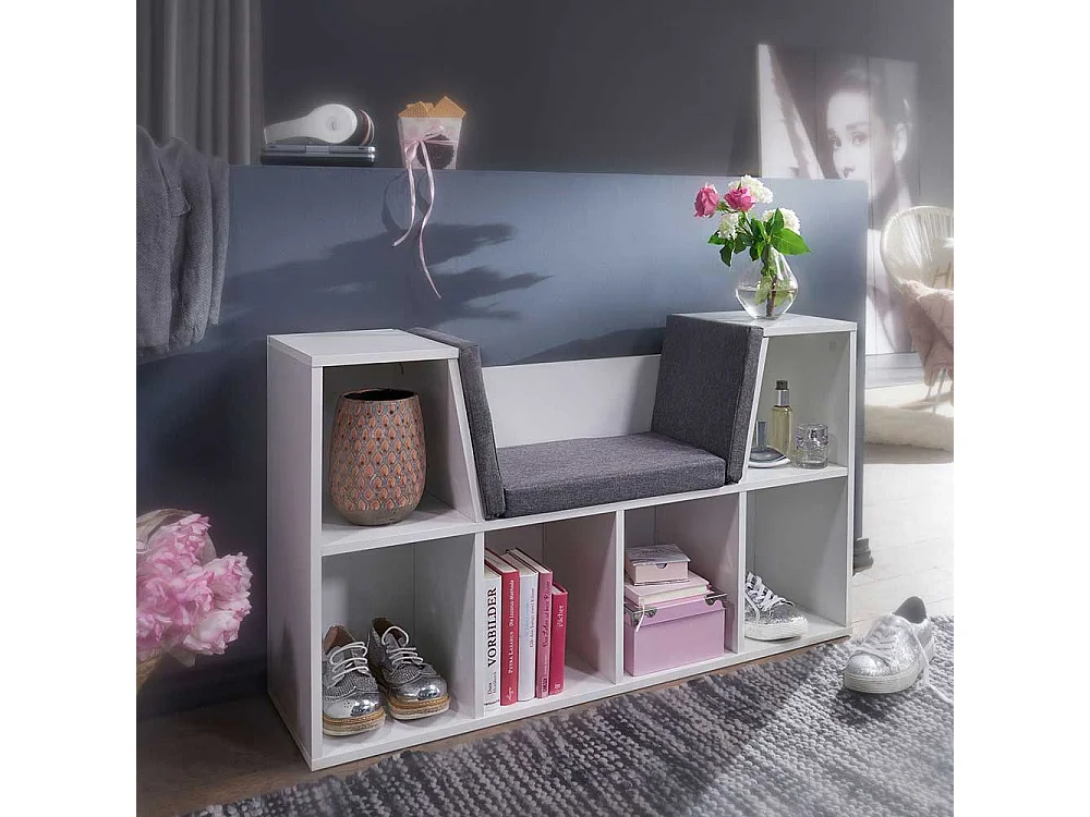 Regal mit Bank in Weiß 30 cm tief