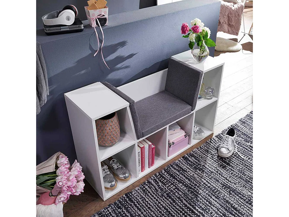 Regal mit Bank in Weiß 30 cm tief