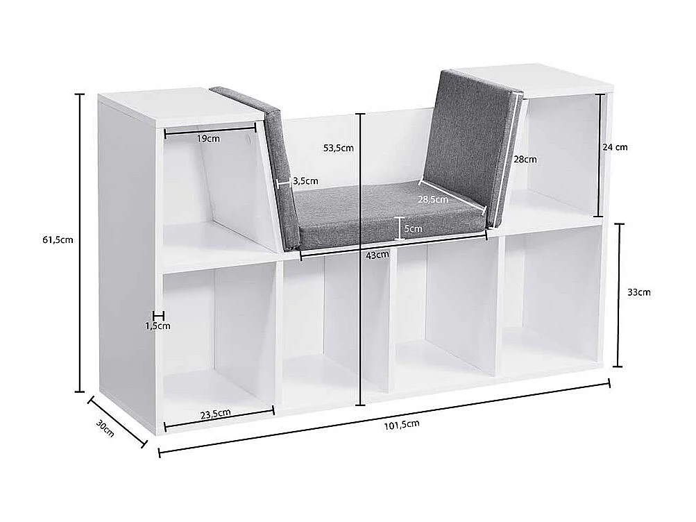 Regal mit Bank in Weiß 30 cm tief