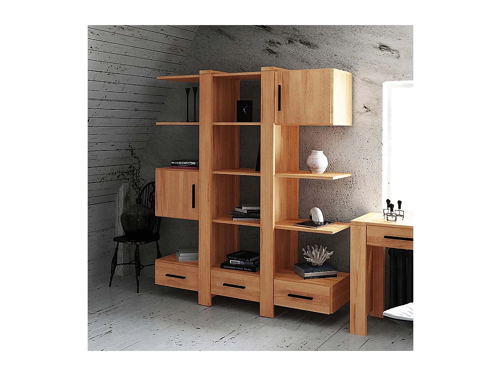 Massivholz Regalwand aus Kernbuche geölt mit Türen