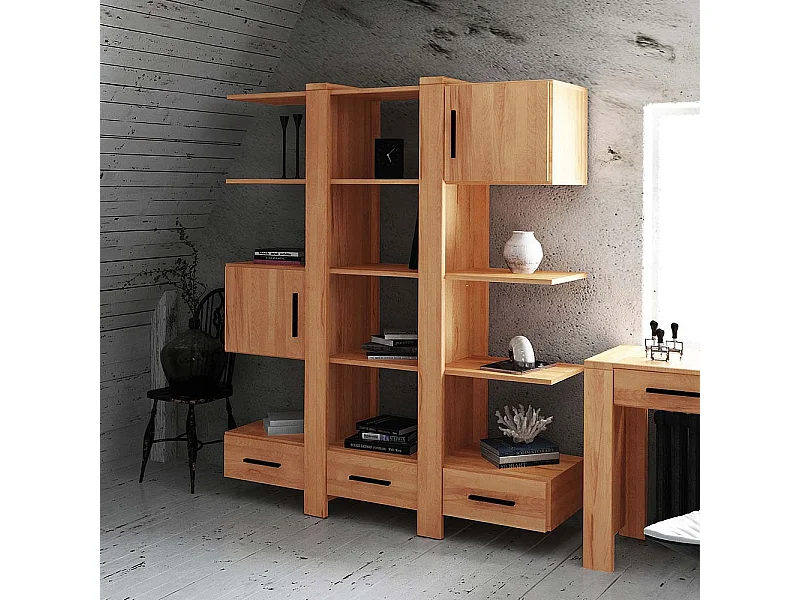 Massivholz Regalwand aus Kernbuche geölt mit Türen