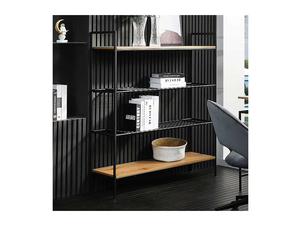 Esszimmer Regal in Schwarz und Holz Naturfarben Kunstrattan