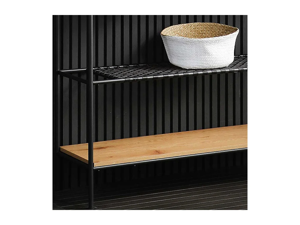 Esszimmer Regal in Schwarz und Holz Naturfarben Kunstrattan