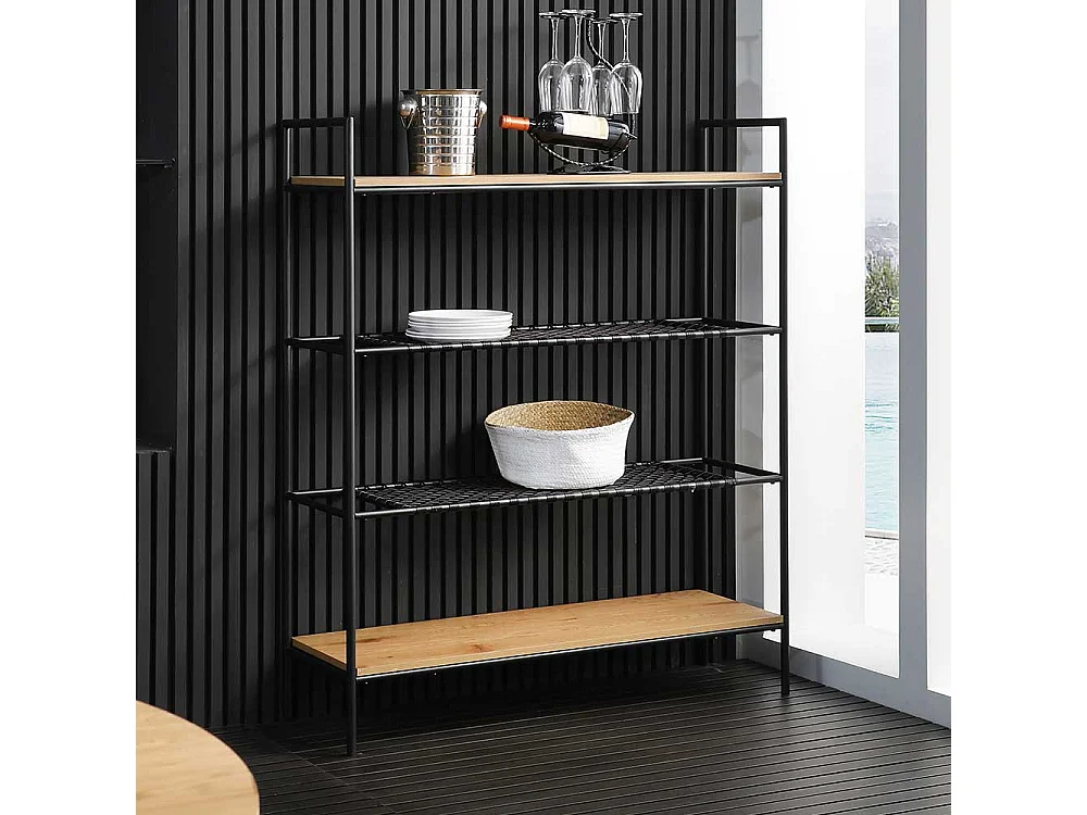 Esszimmer Regal in Schwarz und Holz Naturfarben Kunstrattan