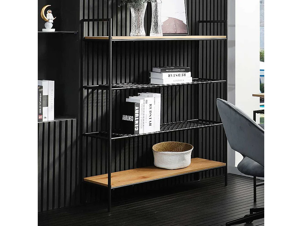 Esszimmer Regal in Schwarz und Holz Naturfarben Kunstrattan