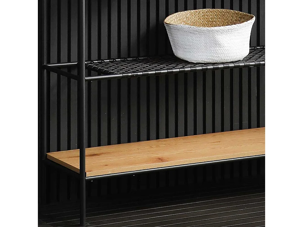 Esszimmer Regal in Schwarz und Holz Naturfarben Kunstrattan