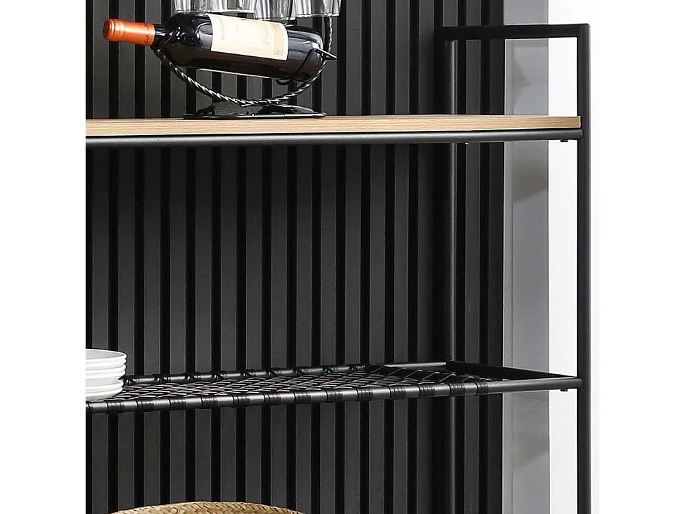 Esszimmer Regal in Schwarz und Holz Naturfarben Kunstrattan