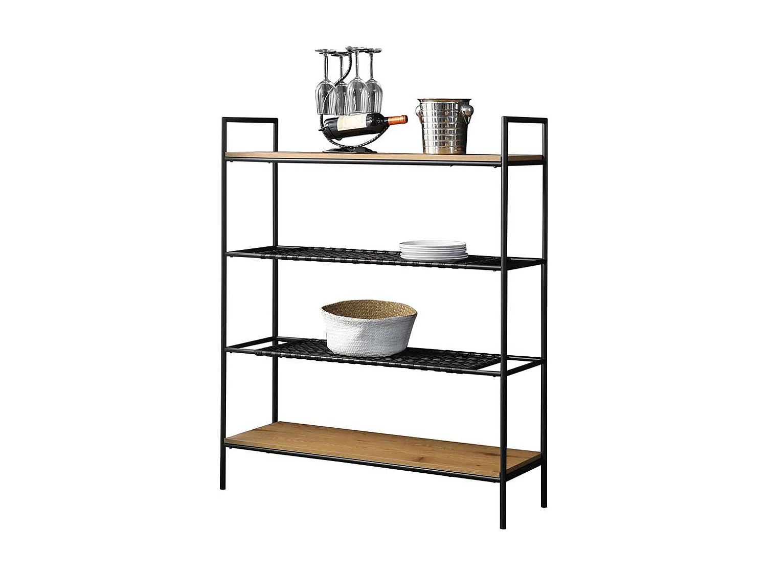 Esszimmer Regal in Schwarz und Holz Naturfarben Kunstrattan