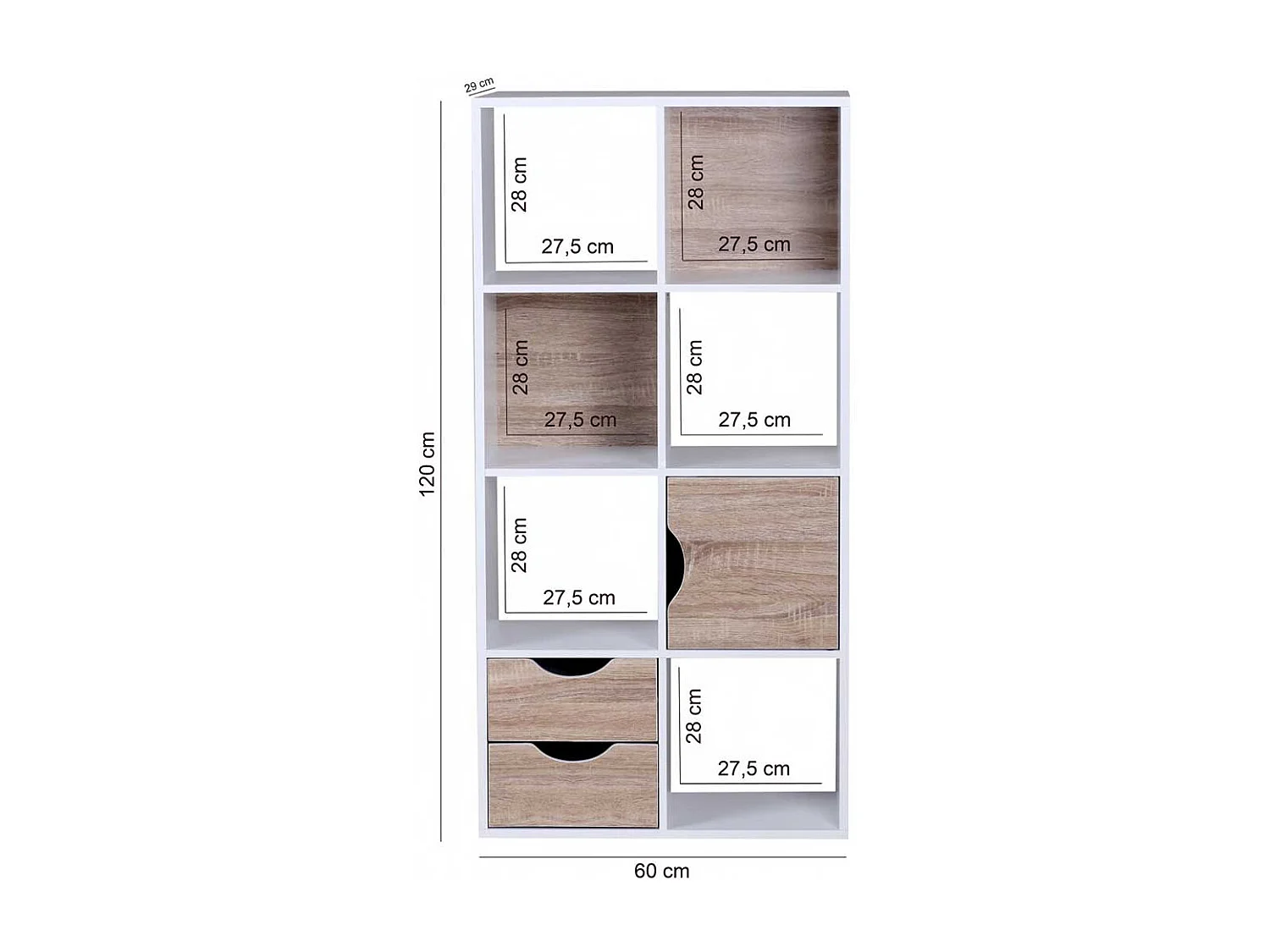 Buchregal mit Schubladen in modernem Design 120 cm hoch