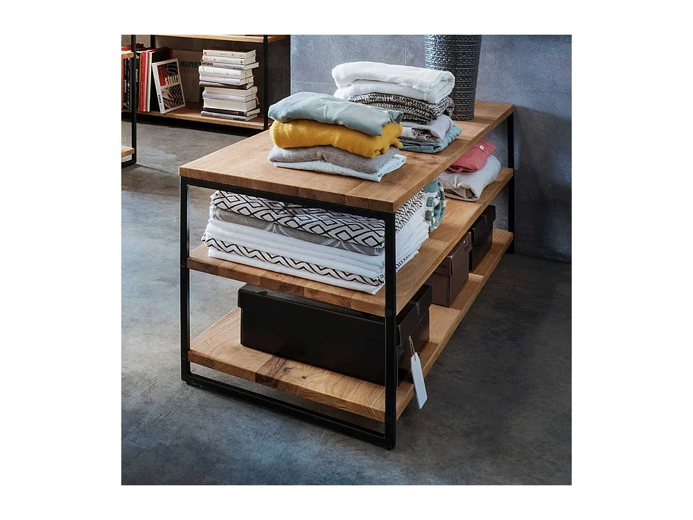 Standregal aus Wildeiche Massivholz und Stahl 46 cm hoch